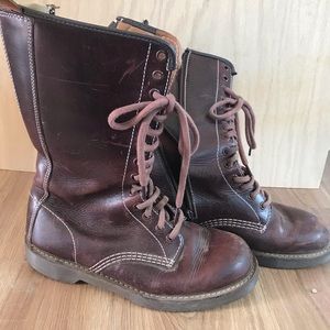 Maroon tall lace up Dr. Marten combat boots red